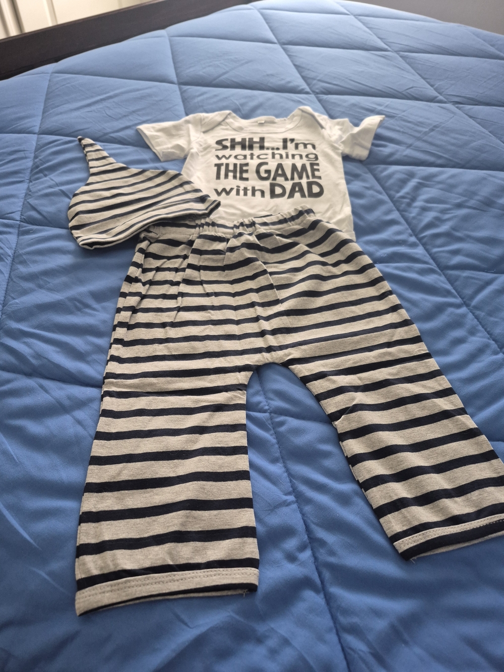 Striped Two-Piece Baby Outfit - Navy and Cream New